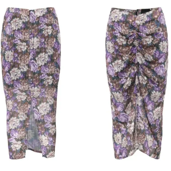 NWT Birgitte Herskind Alexis Ruched Floral Midi Skirt Women's Size 10 - Picture 12 of 12
